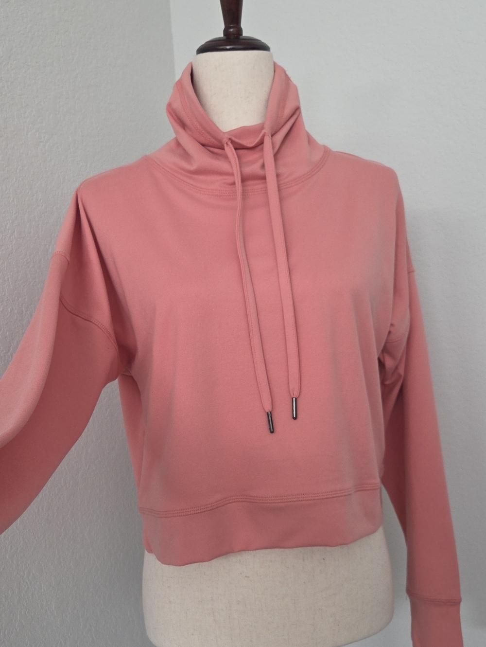 Marika Cowl Neck Cropped Sweatshirt - Dusty Rose Pink Athleisure Top Long Sleeve